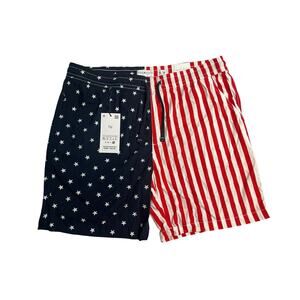 Denim & Flower Men’s Swim Shorts Sz XL American Flag Red White Blue Patriotic